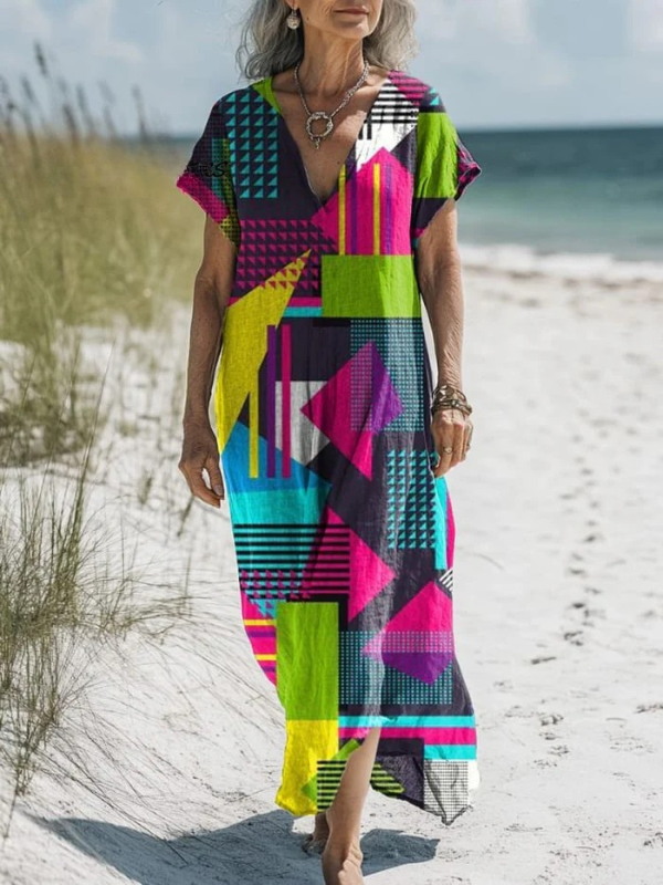 Cyberpunk Geometric Pattern Printed Women's Pocket Dress