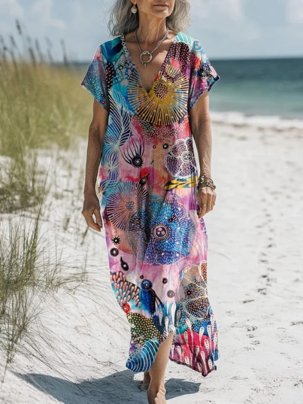 Watercolor Undersea Coral Reef Art Printed Women's Pocket Dress